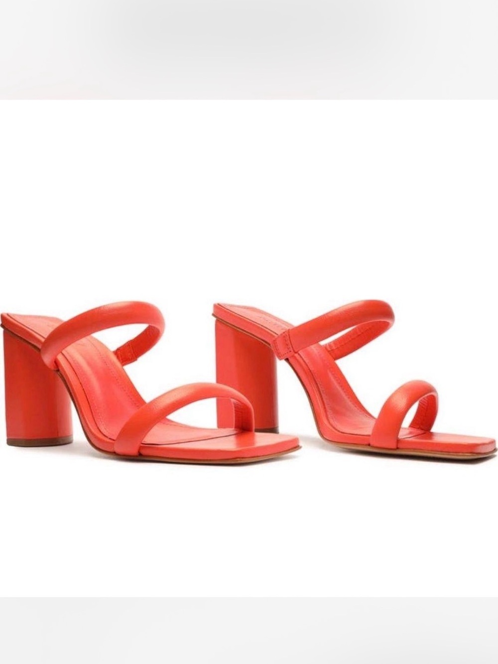 Schutz Ully Nappa Leather Double Straps Sandals in Coral